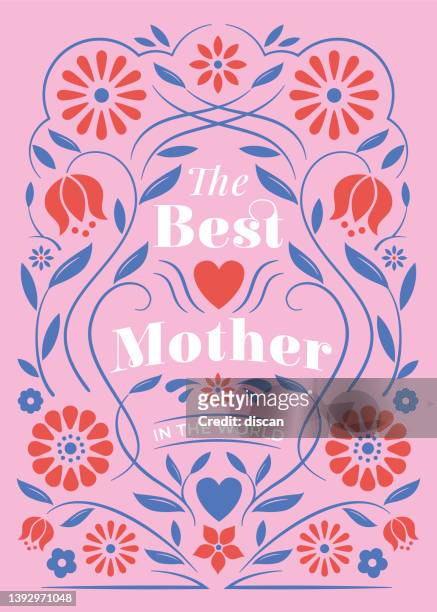ilustraciones, imágenes clip art, dibujos animados e iconos de stock de tarjeta del día de la madre con marco floral. - flower head