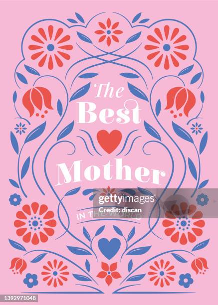illustrazioni stock, clip art, cartoni animati e icone di tendenza di biglietto festa della mamma con cornice floreale. - fiore