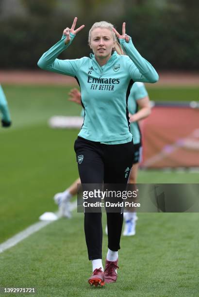 Leah Williamson of Arsenal during the Arsenal Women's training session at London Colney on April 22, 2022 in St Albans, England.