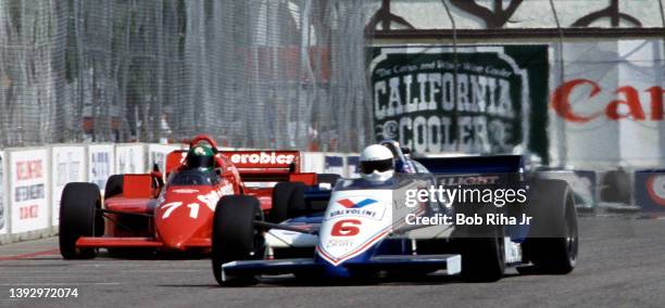 Racers Pancho Carter and Michael Roe at Toyota Long Beach Grand Prix race, April 13, 1985 in Long Beach, California.