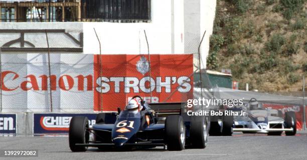 Racers Arie Luyendyk and Roberto Guerrero at Toyota Long Beach Grand Prix race, April 13, 1985 in Long Beach, California.