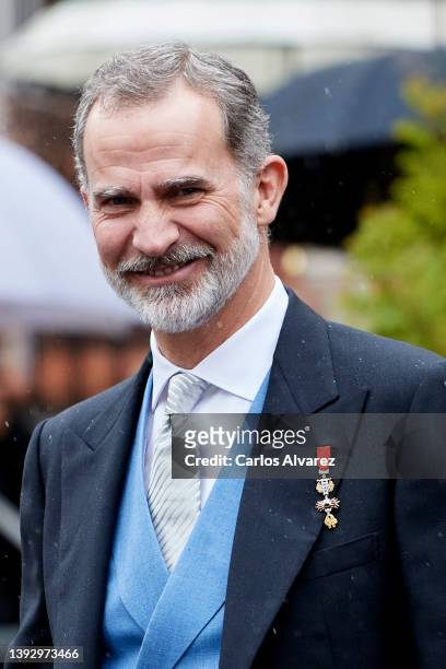 King Felipe VI of Spain attends the Miguel de Cervantes Literature Prize 2021 in Spanish Language at the University of Alcalá de Henares on April 22,...
