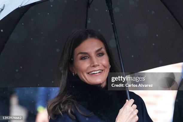 Queen Letizia of Spain attends the Miguel de Cervantes Literature Prize 2021 in Spanish Language at the University of Alcalá de Henares on April 22,...