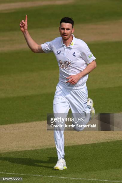 Nathan Gilchrist of Kent Nathan Gilchrist of Kent taking the wicket of Nicholas Gubbins of Hampshire during the LV= Insurance County Championship...
