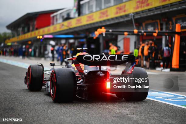 Max Verstappen of the Netherlands driving the Oracle Red Bull Racing RB18 in the Pitlane during qualifying ahead of the F1 Grand Prix of Emilia...