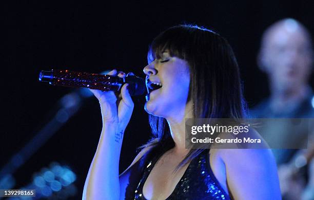 Kelly Clarkson performs At Universal Orlando's Mardi Gras at Universal Orlando on February 18, 2012 in Orlando, Florida.