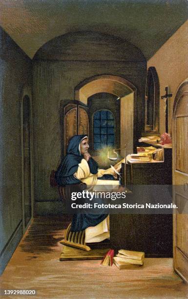 Girolamo Maria Francesco Matteo Savonarola Dominican from Ferrara, in his cell. He was excommunicated by Pope Alexander VI in 1497 and a year later...