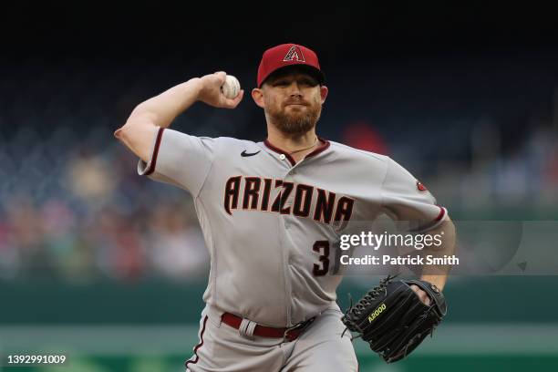 Ian Kennedy of the Arizona Diamondbacks pitches against the Washington Nationals at Nationals Park on April 21, 2022 in Washington, DC.