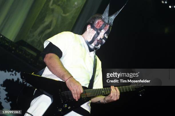 Greg Tribbett of Mudvayne performs during the "Pledge of Allegiance" tour at Cox Arena on September 30, 2001 in San Diego, California.