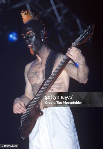 Ryan Martinie of Mudvayne performs during the "Pledge of Allegiance" tour at Cox Arena on September 30, 2001 in San Diego, California.