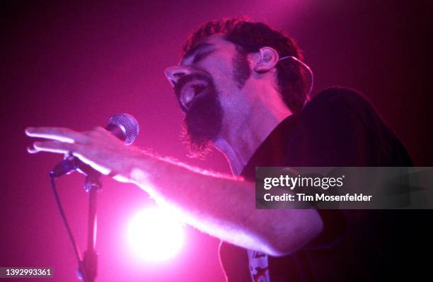 Serj Tankian of System of a Down performs during the "Pledge of Allegiance" tour at Cox Arena on September 30, 2001 in San Diego, California.