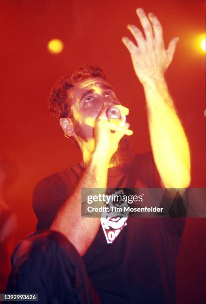 Serj Tankian of System of a Down performs during the "Pledge of Allegiance" tour at Cox Arena on September 30, 2001 in San Diego, California.