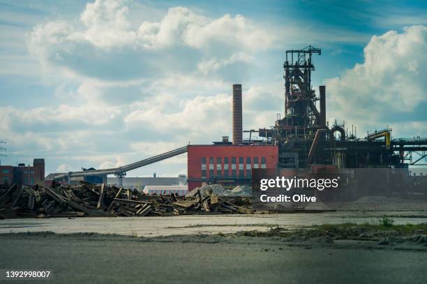 view of the disused industrial area of ​​charleroi, belgium, along sambre river - charleroi stock pictures, royalty-free photos & images