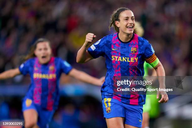 Alexia Putellas of FC Barcelona celebrates her team's fifth goal during the UEFA Women's Champions League Semi Final First Leg match between FC...