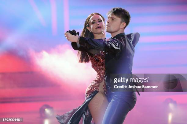 Mike Singer and Christina Luft perform on stage during the 8th show of the 15th season of the television competition show "Let's Dance" at MMC...