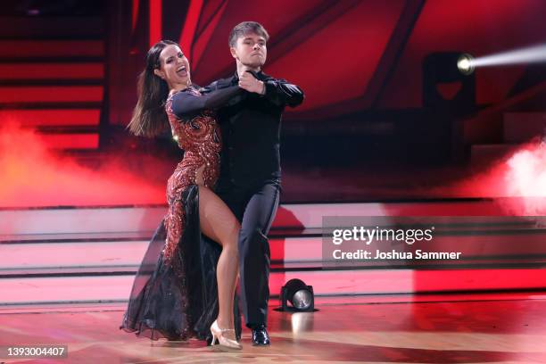 Mike Singer and Christina Luft perform on stage during the 8th show of the 15th season of the television competition show "Let's Dance" at MMC...