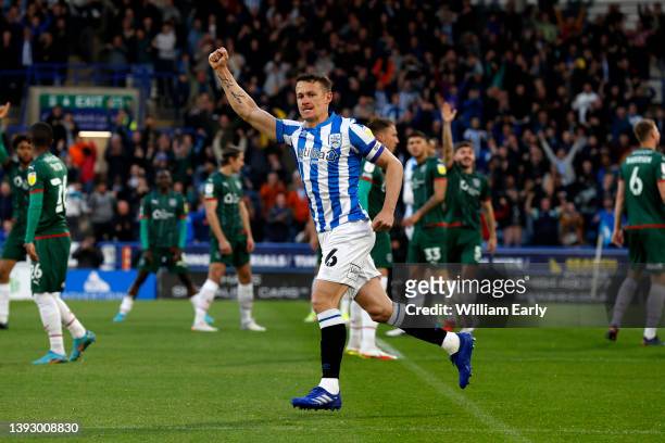 Jonathan Hogg of Huddersfield Town celebrates the opening goal during the Sky Bet Championship match between Huddersfield Town and Barnsley at John...