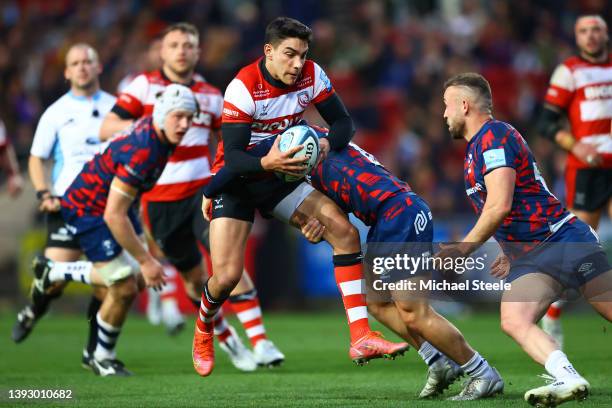 Santiago Carreras of Gloucester Rugby powers his way through during the Gallagher Premiership Rugby match between Bristol Bears and Gloucester Rugby...