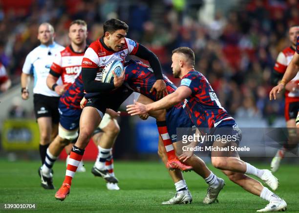 Santiago Carreras of Gloucester Rugby powers his way through during the Gallagher Premiership Rugby match between Bristol Bears and Gloucester Rugby...