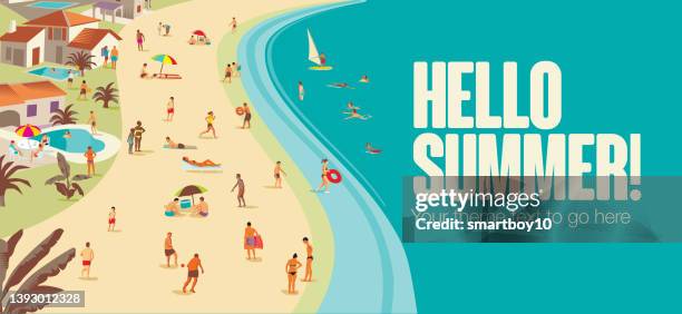 ilustrações, clipart, desenhos animados e ícones de olá summer! - windsurfe