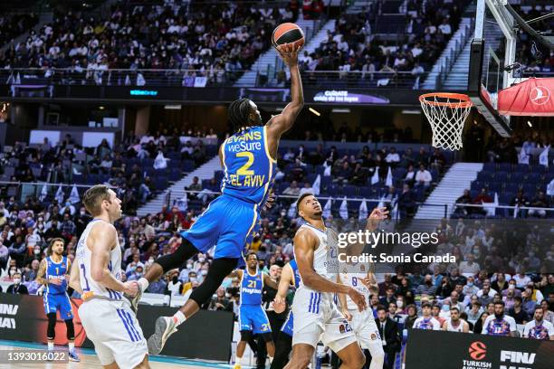 Keenan Evans of Maccabi Playtika Tel Aviv in action during the Turkish Airlines EuroLeague Play Off Game 2 match between Real Madrid and Maccabi...