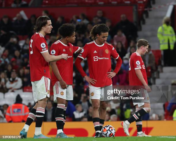 Hannibal Mejbri of Manchester United U23s in action during the Premier League 2 match between Manchester United U23s and Arsenal U23s at Old Trafford...