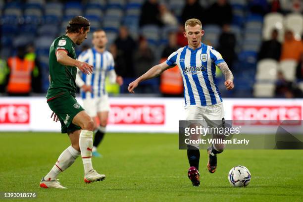 Lewis O'Brien of Huddersfield Town during the Sky Bet Championship match between Huddersfield Town and Barnsley at John Smith's Stadium on April 22,...