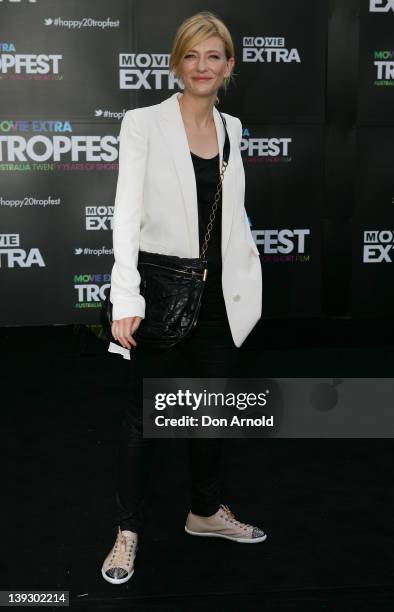 Cate Blanchett poses on the red carpet at Tropfest 2012 short film festival in The Domain on February 19, 2012 in Sydney, Australia.