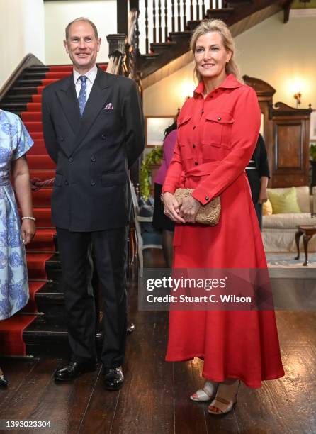 Prince Edward, Earl of Wessex and Sophie, Countess of Wessex as they posed with Cyril Errol Melchiades Charles, Acting Governor-General of Saint...