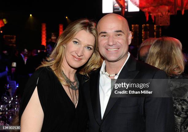 Former tennis players Steffi Graf and Andre Agassi attend the Keep Memory Alive foundation's "Power of Love Gala" celebrating Muhammad Ali's 70th...