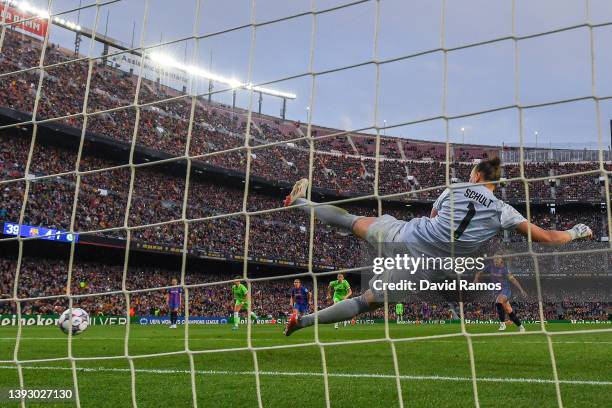 Alexia Putellas of FC Barcelona scores his team's fifth goal during the UEFA Women's Champions League Semi Final First Leg match between FC Barcelona...