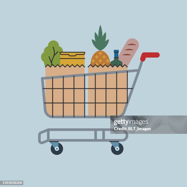 grocery cart— brightline series - healthy eating vector stock illustrations