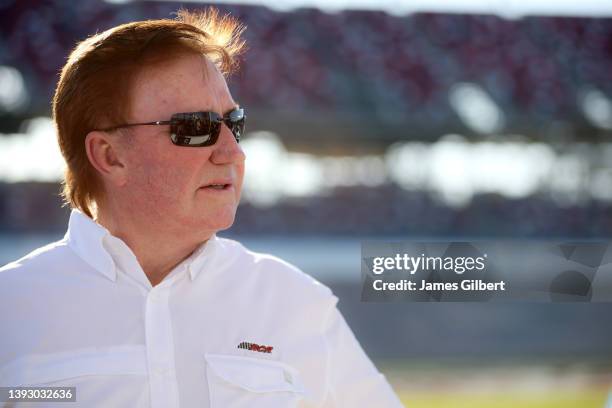 Team owner Richard Childress looks on during qualifying for the NASCAR Xfinity Series Ag-Pro 300 at Talladega Superspeedway on April 22, 2022 in...