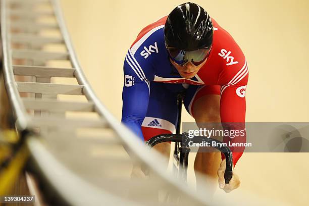 Sir Chris Hoy of Great Britain rides in the Men's Sprint Qualifying during the UCI Track Cycling World Cup - LOCOG Test Event for London 2012 at the...