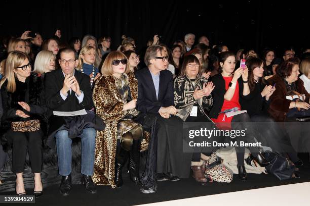 Ronnie Newhouse, Jonathan Newhouse, Anna Wintour, Bill Nighy, Hilary Alexander, Lisa Armstrong, Laura Craig, Suzy Menkes sit in the front row at the...