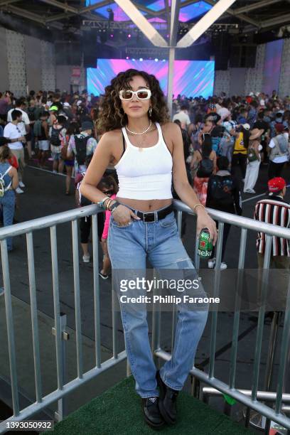 Ashley Madekwe enjoys a Heineken at the Heineken House at the 2022 Coachella Valley Music and Arts Festival on Friday, April 22nd in Indio,...