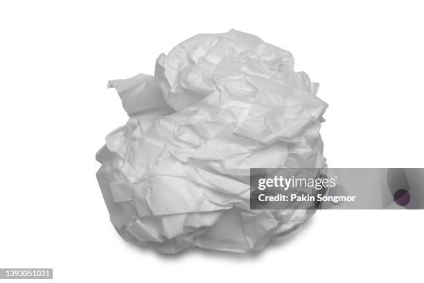 white crumpled paper ball isolated on a white background, clipping path. - crumpled paper ball stock-fotos und bilder