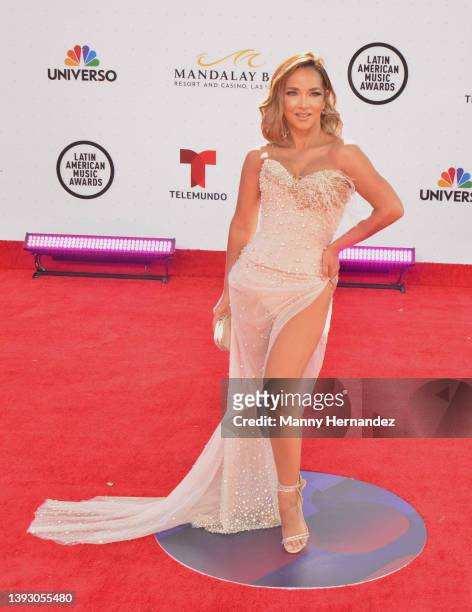 Adamari Lopez arrives at the 2022 Latin American Music Awards at the Michelob ULTRA Arena in Las Vegas, Nevada on April 21, 2022.