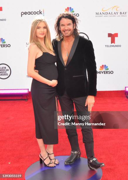 Mario Cimarro and Bronislava Gregusova arrives at the 2022 Latin American Music Awards at the Michelob ULTRA Arena in Las Vegas, Nevada on April 21,...