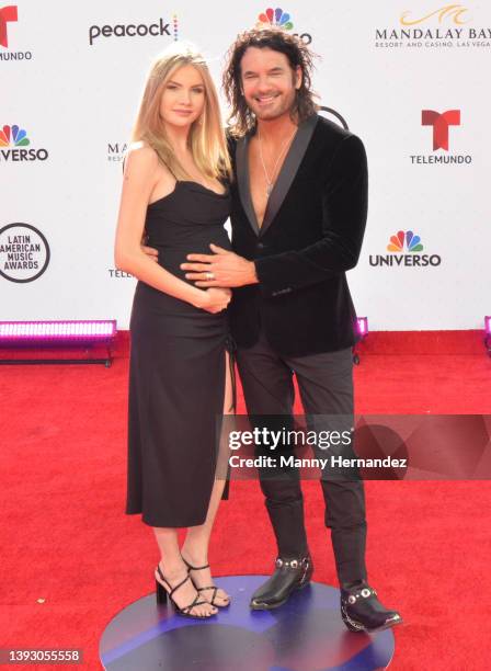 Mario Cimarro and Bronislava Gregusova arrives at the 2022 Latin American Music Awards at the Michelob ULTRA Arena in Las Vegas, Nevada on April 21,...