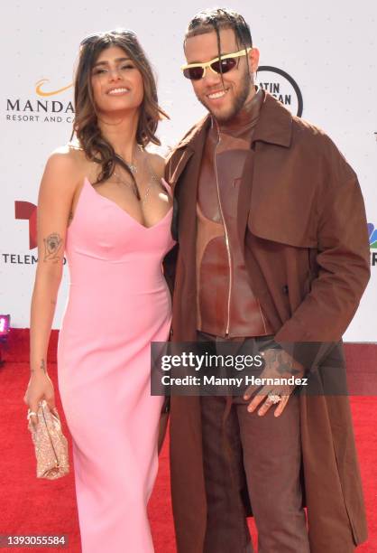 Mia Khalifa and Jhay Cortez arrives at the 2022 Latin American Music Awards at the Michelob ULTRA Arena in Las Vegas, Nevada on April 21, 2022.