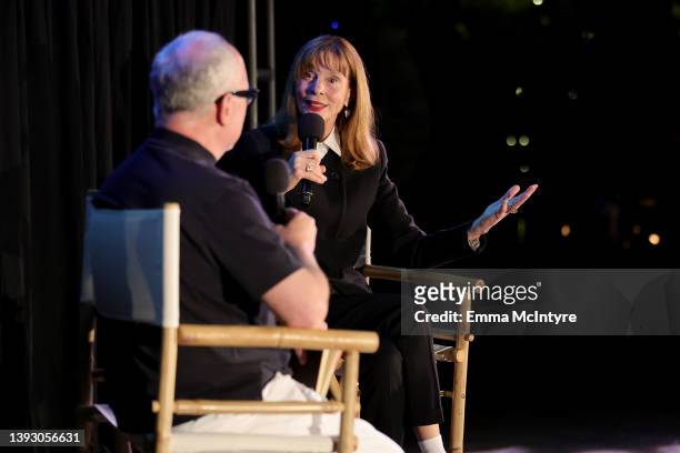 Special guests William Joyce and Leigh Taylor-Young speak during the screening of "Soylent Green" during the 2022 TCM Classic Film Festival poolside...