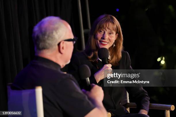 Special guests William Joyce and Leigh Taylor-Young speak during the screening of "Soylent Green" during the 2022 TCM Classic Film Festival poolside...