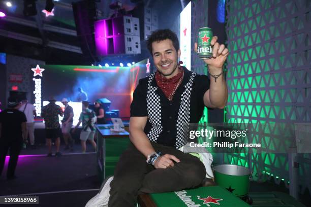 Jayson Blair enjoys a Heineken at the Heineken House at the 2022 Coachella Valley Music and Arts Festival on Friday, April 22nd in Indio, California.