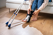 Woman With Leg Injury Using Crutches