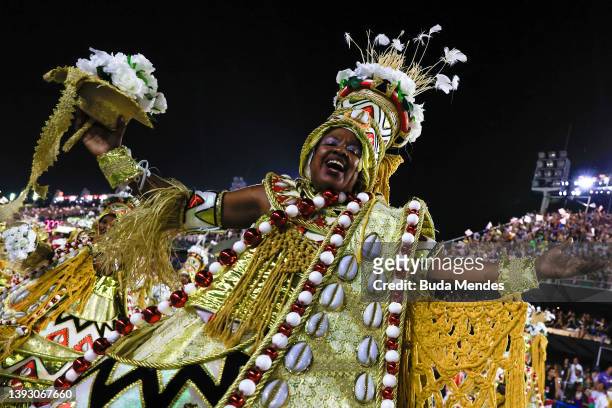 Member of Salgueiro samba school performs during the Special Group Parade on day three of the Rio de Janeiro 2022 Carnival at Marquês de Sapucaí...