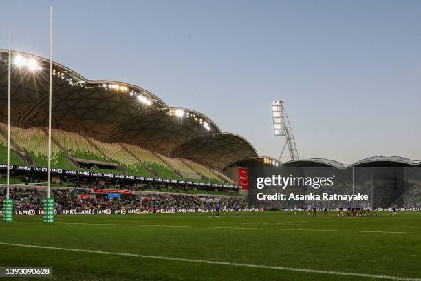 General View during the round 10 Super Rugby Pacific match between the Blues and the Fijian Drua at AAMI Park on April 23, 2022 in Melbourne,...