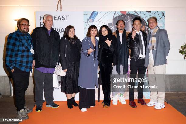 Guest, Josie Ho, Conroy Chan and Kim Chan attend the 24th annual Far East Film Festival to premiere "Finding Bliss: Fire and Ice" on April 22, 2022...