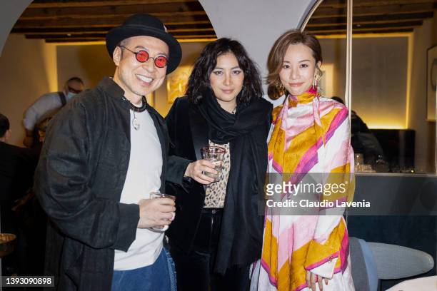 Jim Chim, Josie Ho and Stephy Tang attend the 24th annual Far East Film Festival to premiere "Finding Bliss: Fire and Ice" on April 22, 2022 in...
