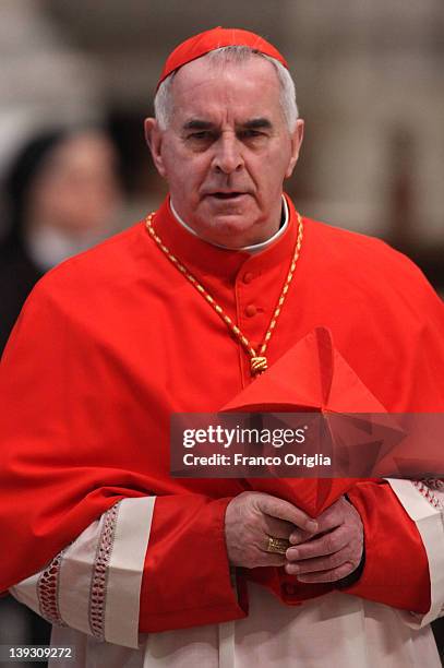 Cardinal Keith O'Brien, archbishop of Saint Andrews and Edinburgh attends a mass held by pope Benedict XVI in St. Peter's Basilica on February 19,...